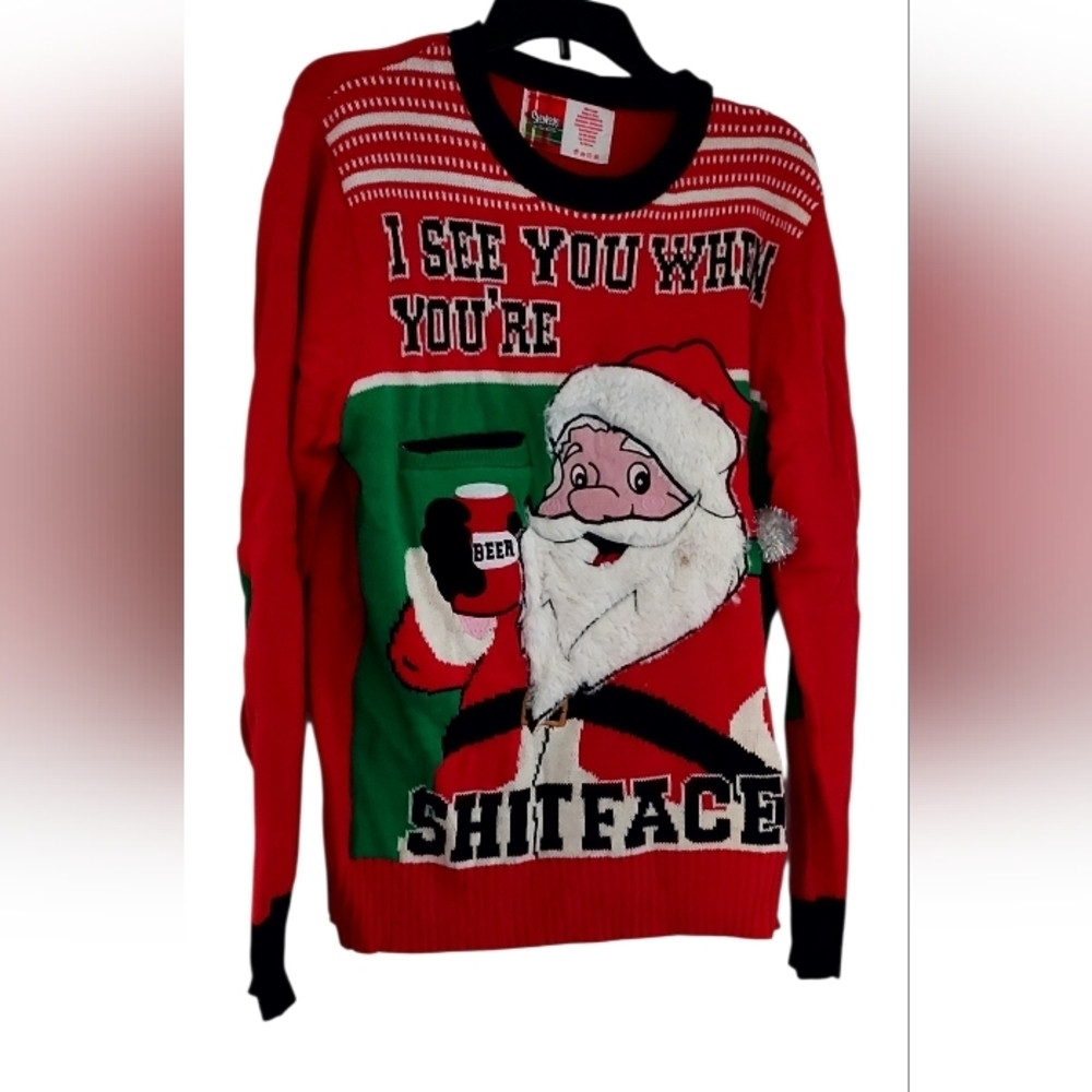 Spencers Christmas Sweater I See Your When Your Shitfaced. Beer Holder Funnyme